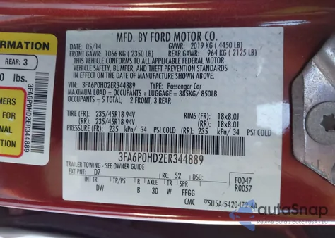 2014 Ford Fusion Se from USA, damaged, VIN 3FA6P0HD2ER344889